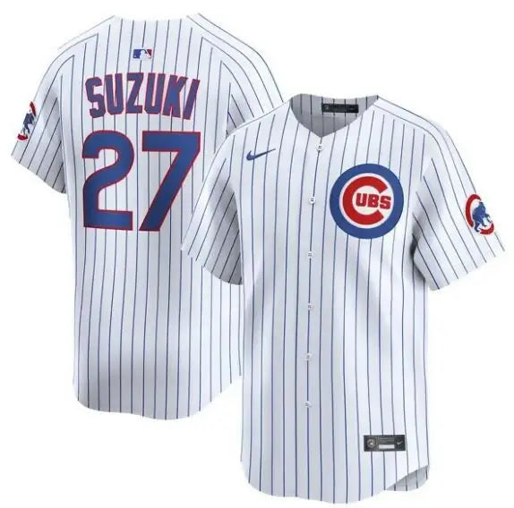 Seiya Suzuki Chicago Cubs Nike White Home Limited Player Jersey displayed in product image