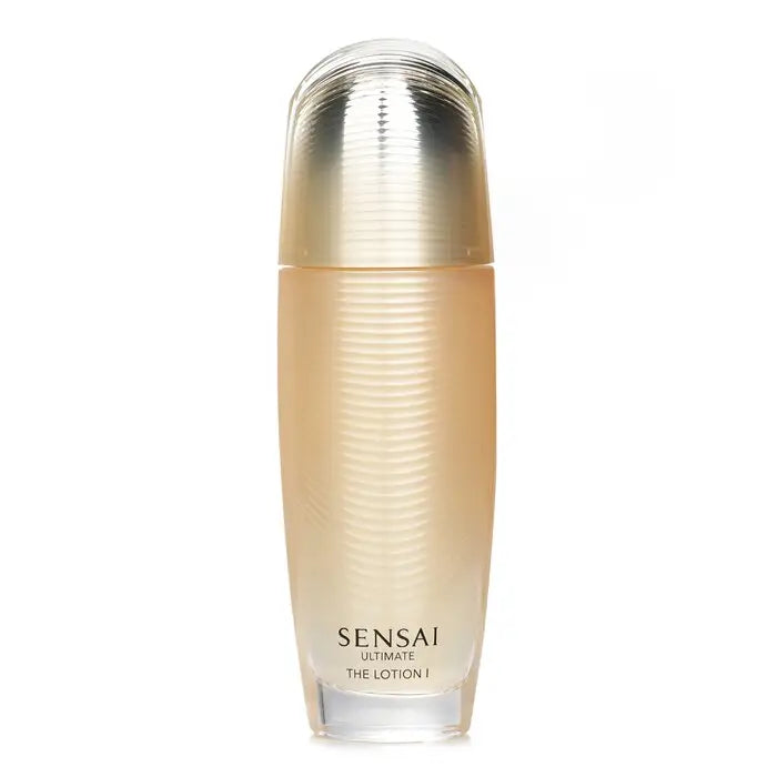 Sensai Ultimate The Lotion I in a light gold translucent bottle with a ridged cap