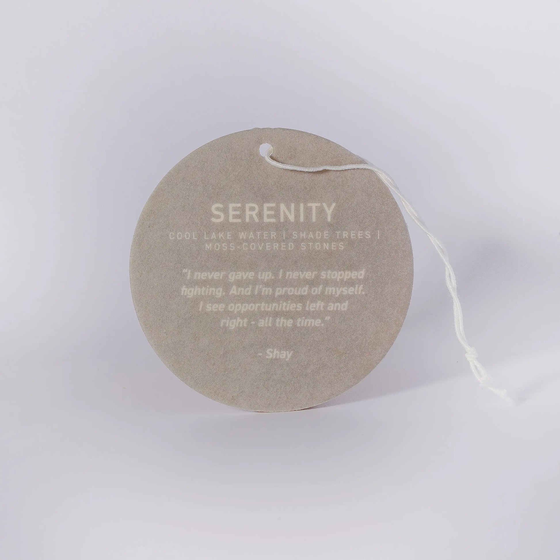 Serenity candle is filled in a beautiful custom glass vessel with the word - candle