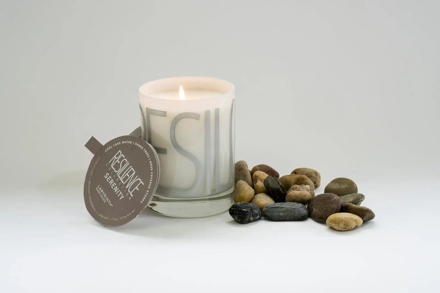 Serenity candle is filled in a beautiful custom glass vessel with the word - candle