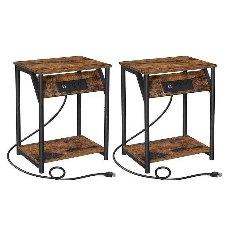 Set of 2 - Nightstand End Tables Charging Station with 2 USB ports - Nightstand