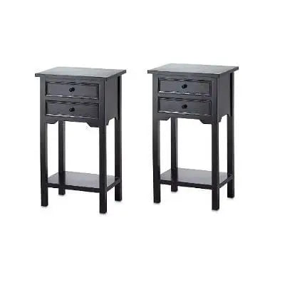 Set of 2 Nightstand Side Tables / End Table in Black Finish Pine Wood - Nightstand and Dressers