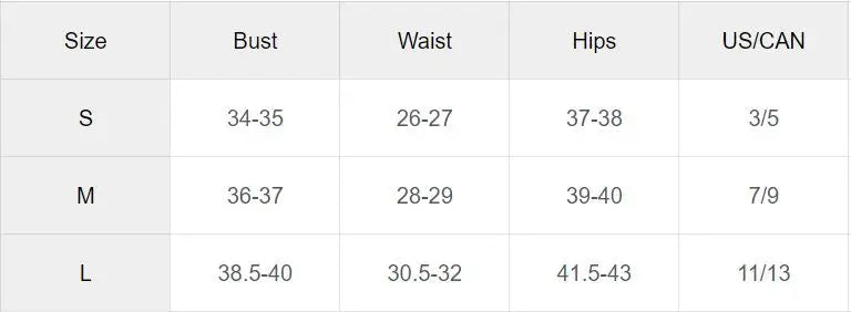 Size chart for shoulder black tube dress with measurements for bust, waist, hips