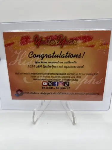Framed congratulatory card for Shane Rawley from Historic Autographs Yesteryear collection