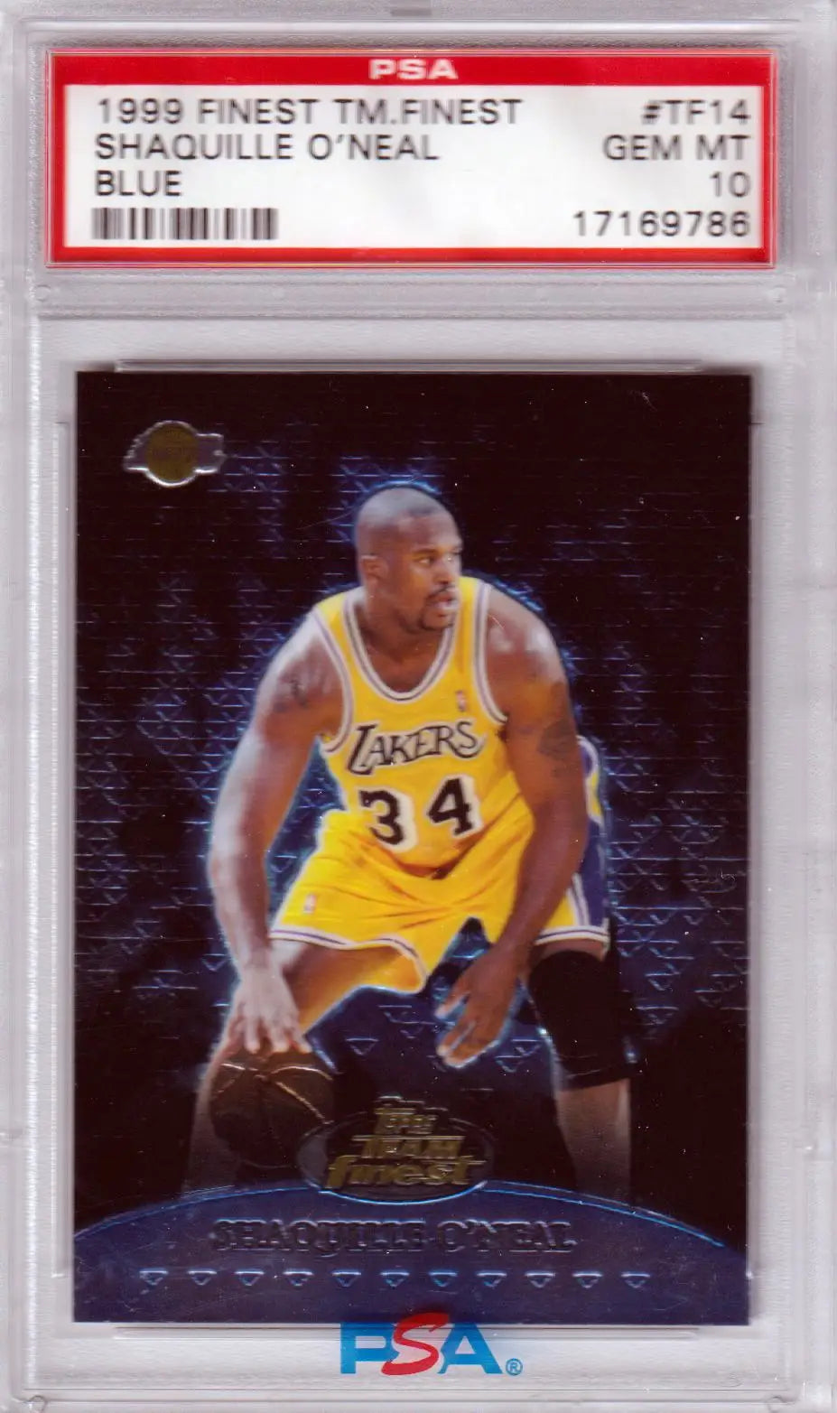 Graded Shaquille ONeal basketball card from Columbia Hobby Finest Team Blue PSA 10