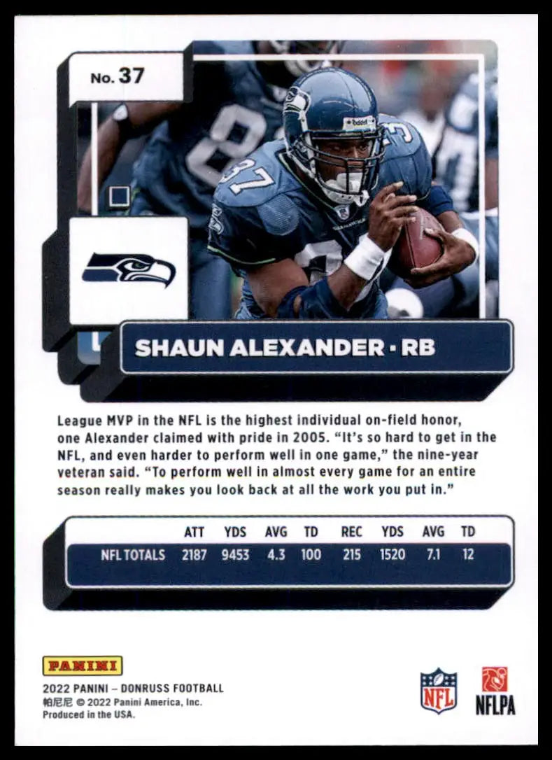Shaun Alexander football card from 2022 Donruss featuring Seattle Seahawks player