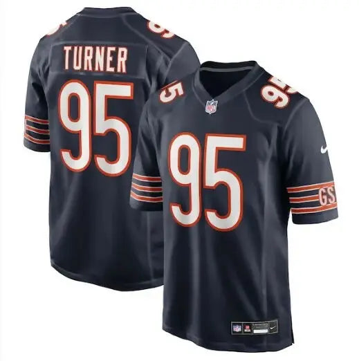Dark blue Shemar Turner Chicago Bears Nike Game Jersey with number 95 and TURNER on back