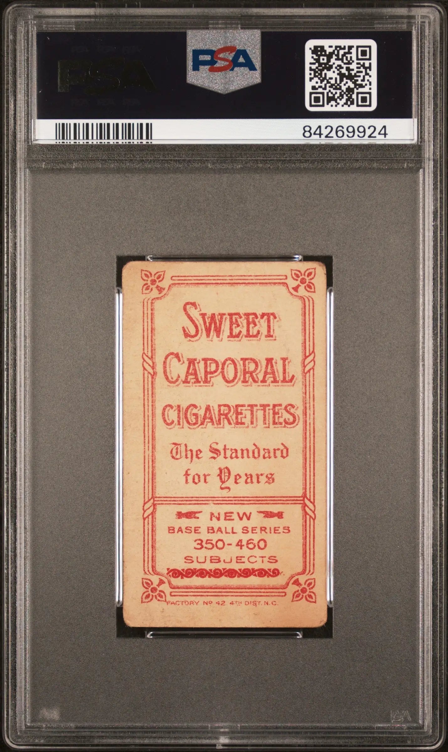 Vintage Sherry Magee T206 Sweet Caporal cigarette pack in PSA graded holder