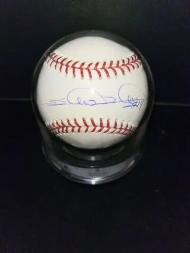 Autographed Shin Soo Choo signed OML baseball in a display case for collectors