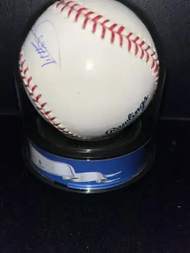 Autographed Shin Soo Choo signed OML baseball on display stand for collectors