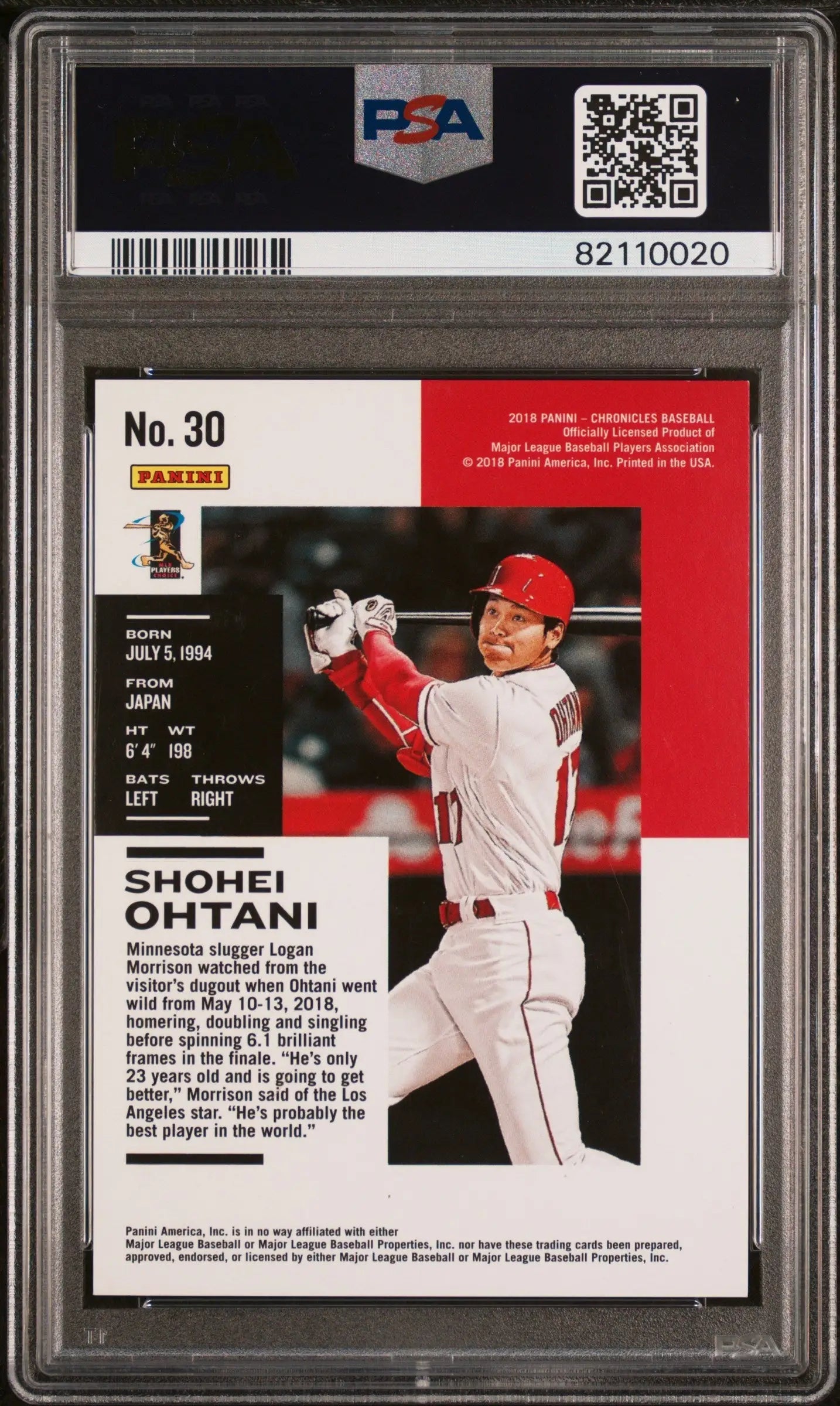 PSA-graded Shohei Ohtani Panini Chronicles Press Proof baseball card in Angels uniform