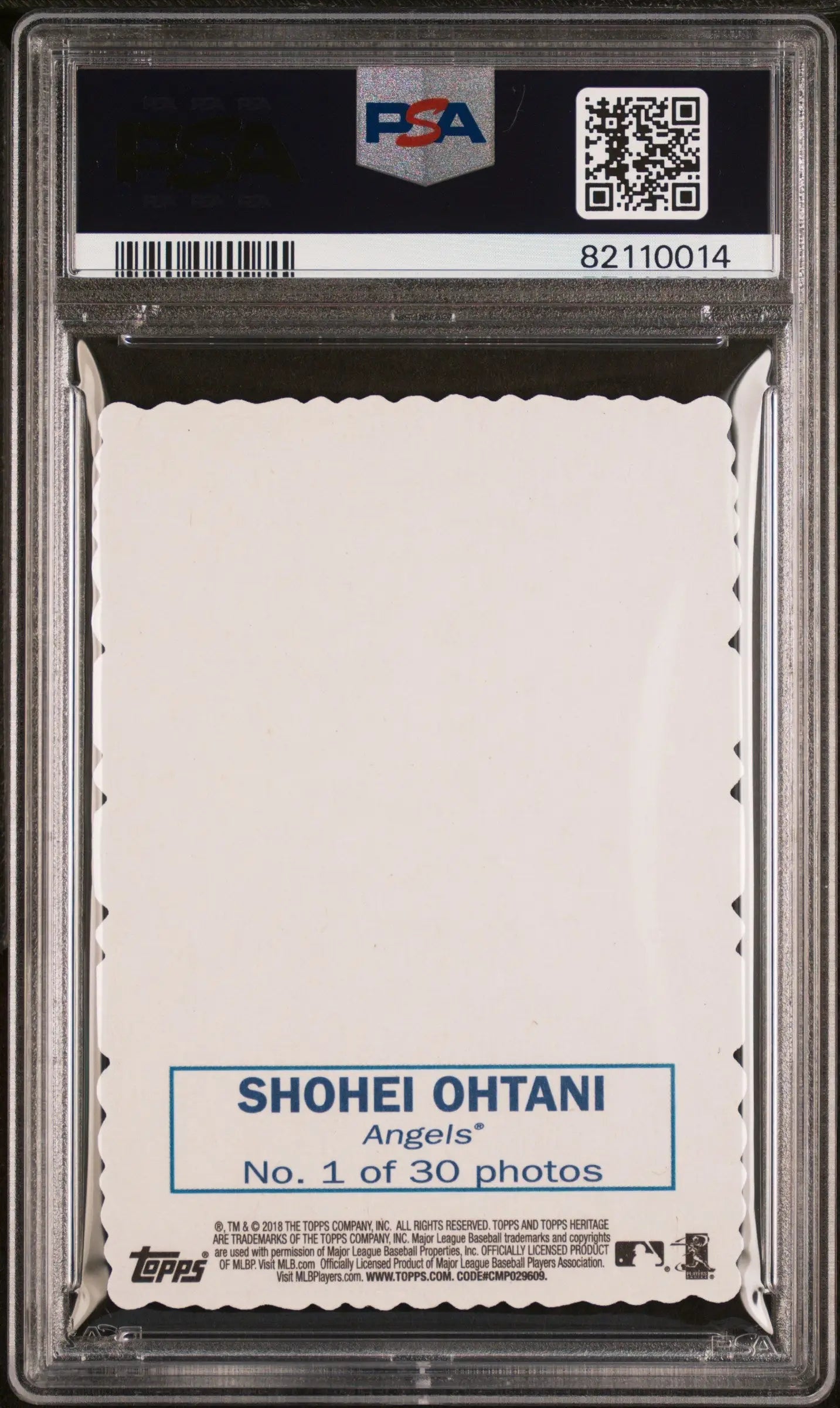 PSA-graded Shohei Ohtani 2018 Topps Heritage Deckle Edge card in a protective case