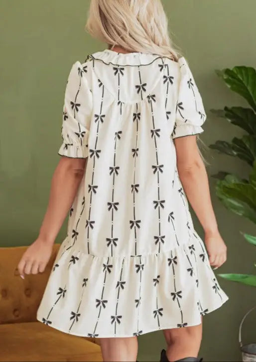 Sizes SM & MED Logan Day Dress Mini Bowknot Print - Day Dress