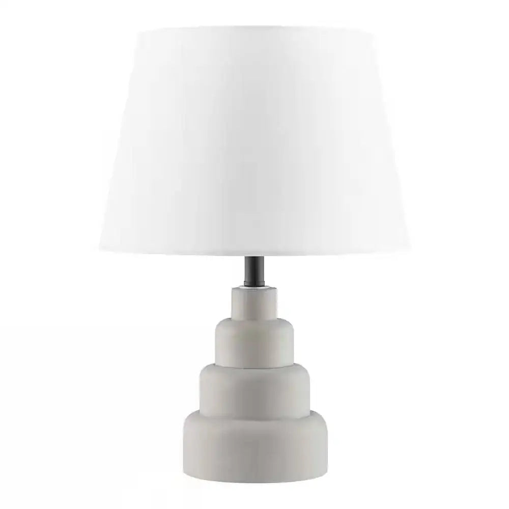 Small Grey Desk Light Table Lamp with White Fabric Shade for Bedside Nightstand - Table Lamp