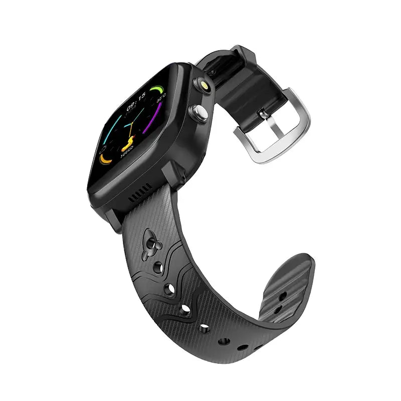Black smartwatch with textured strap and silver buckle for SmartSprout Baby Watch with long standby time