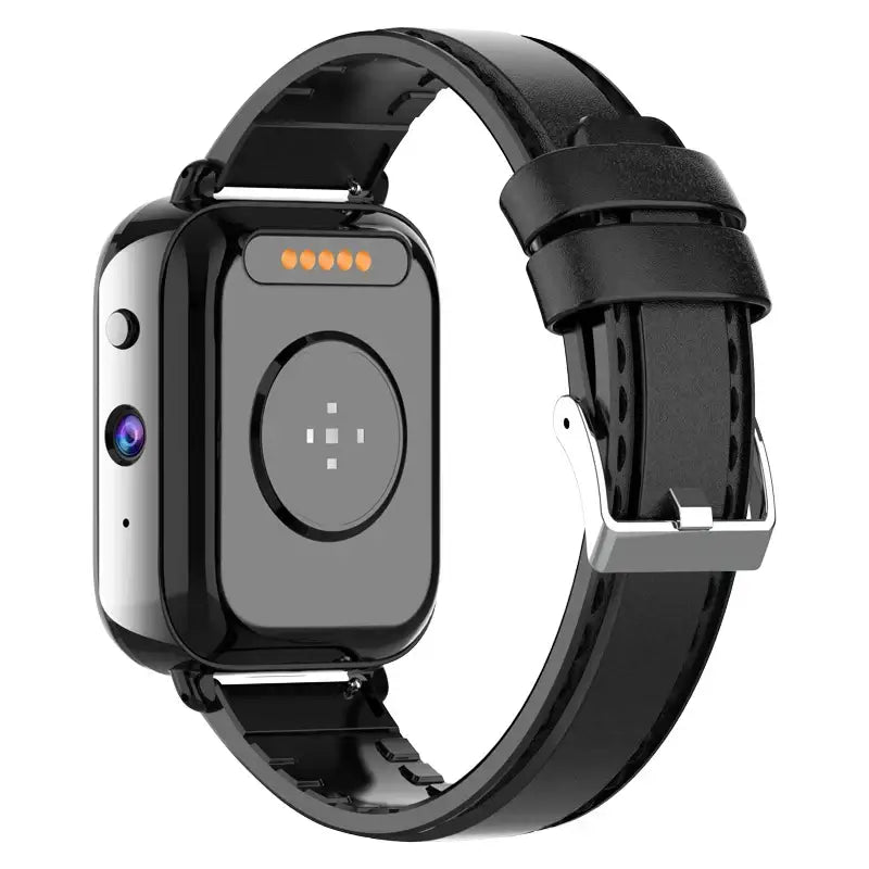 Black Smartwatch Android 9.1 with dual chip quad core, camera, heart rate monitor, charging contacts