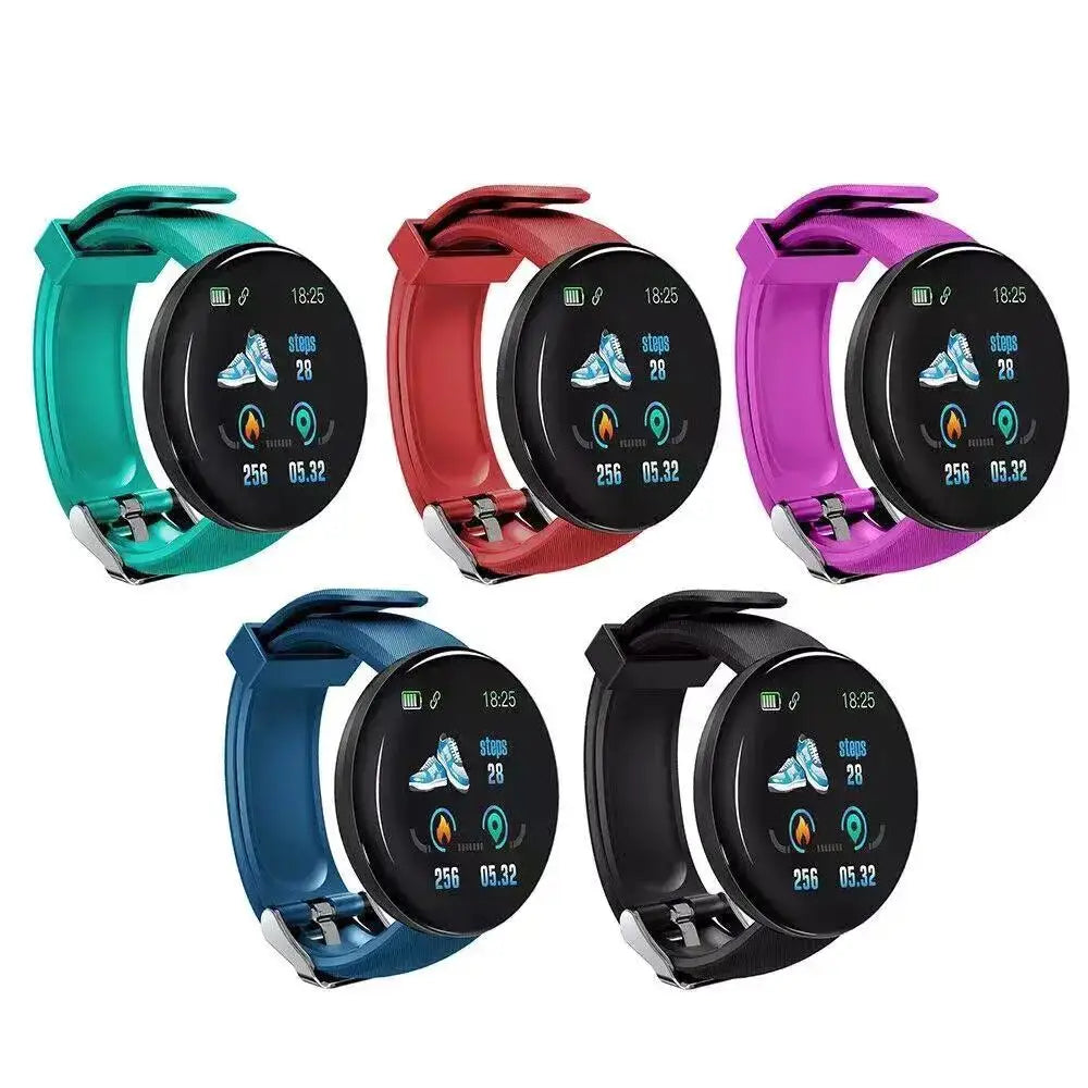 Colorful smartwatches with silicone bands featuring LCD Screen D18 for stylish business days