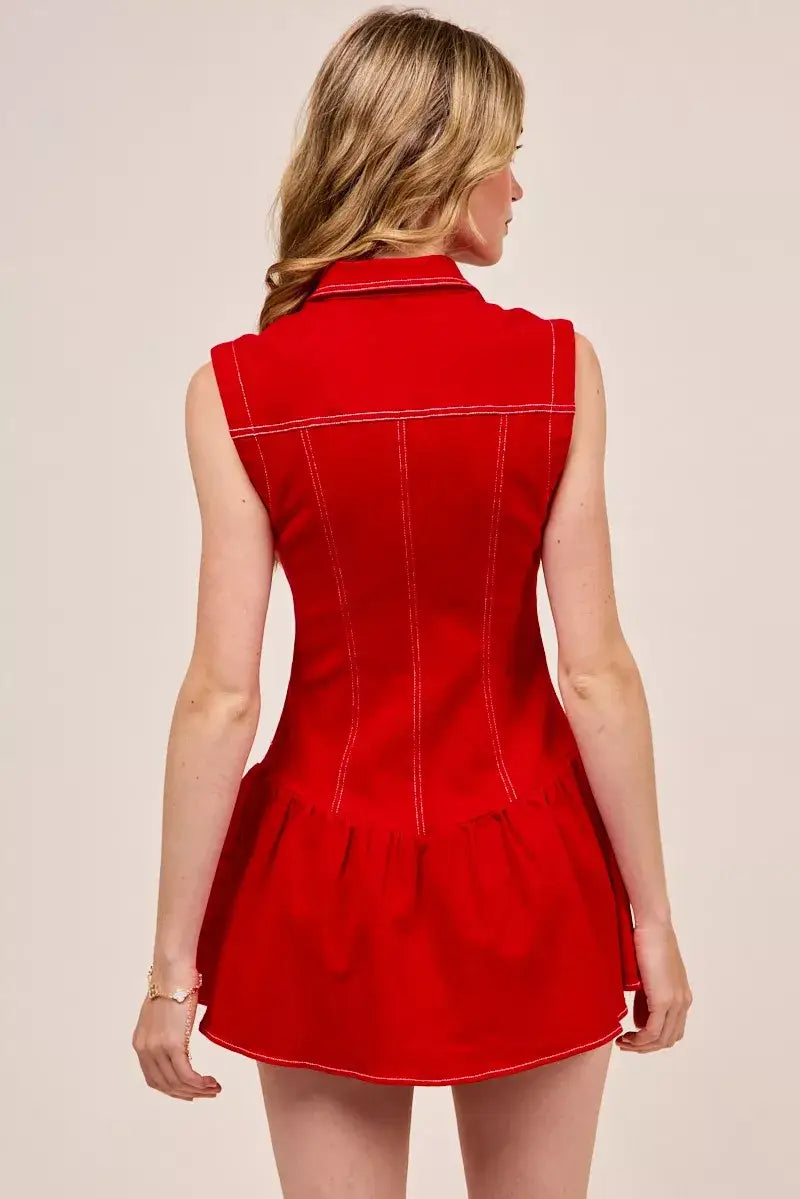SO ME Button Down Sleeveless Collared Game Day Mini Dress