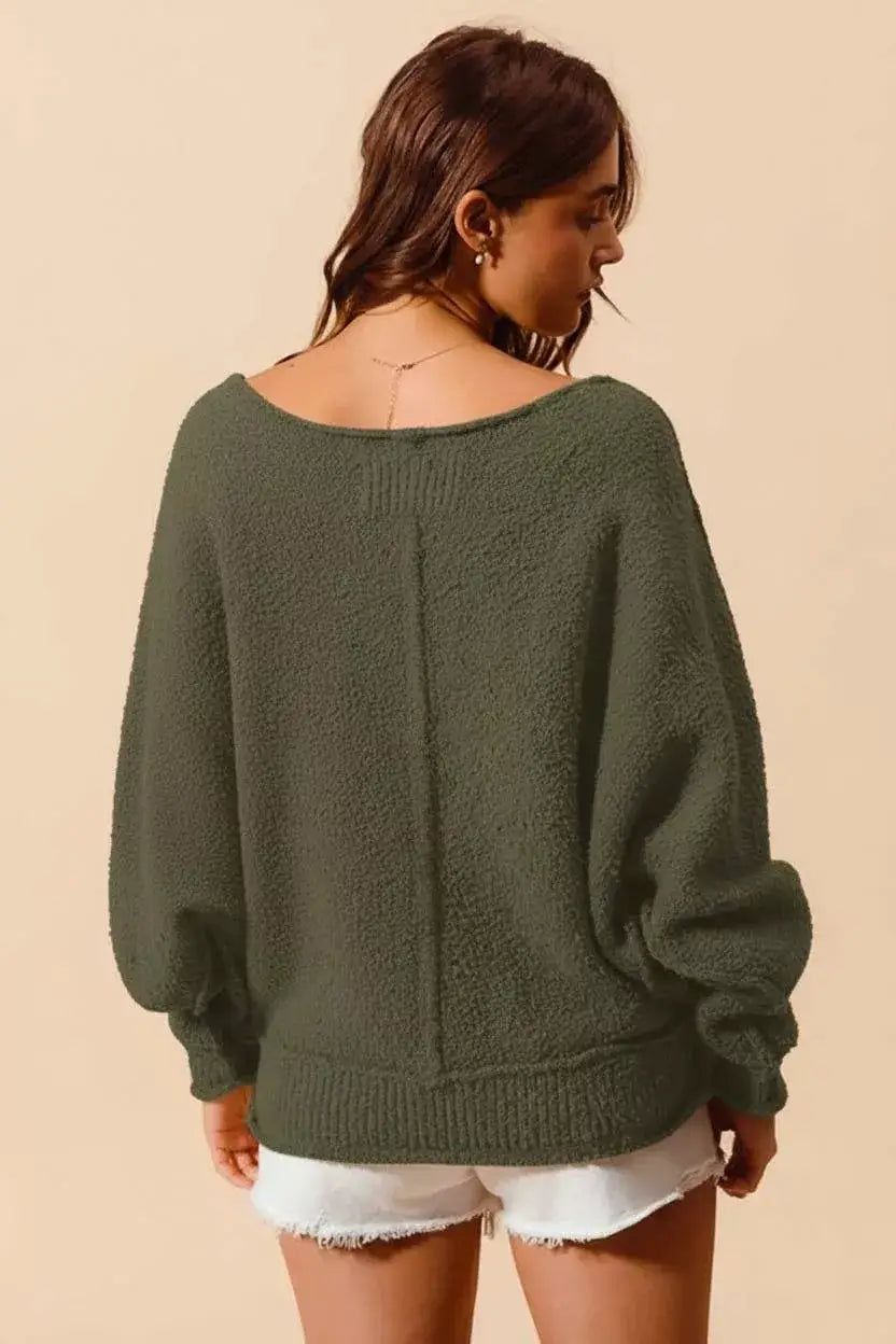 SO ME Loose Fit Exposed Seam Slouchy Boucle Sweater - Slouchy Boucle Sweater