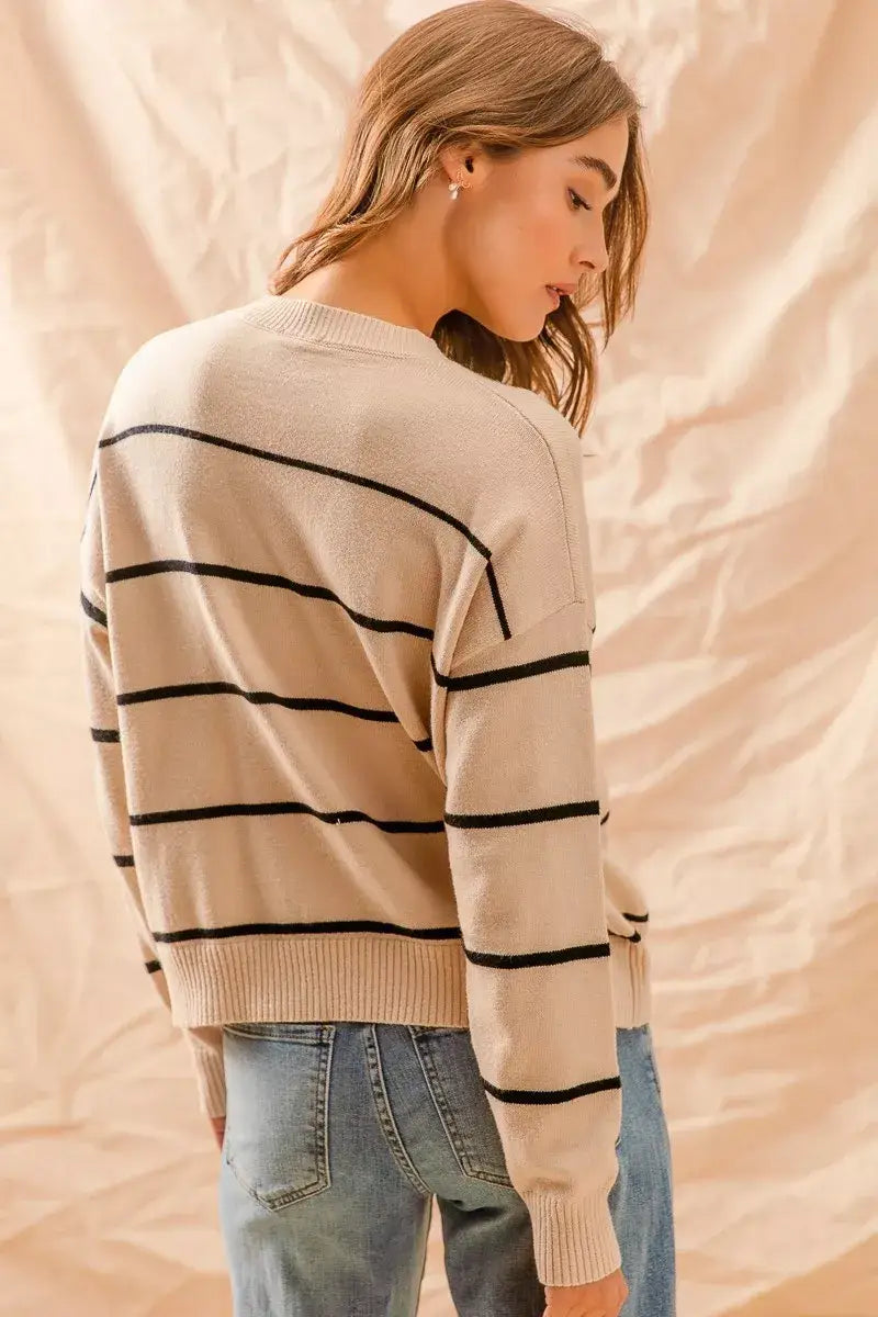 SO ME Stripe Crew Neck Basic Essential Sweater
