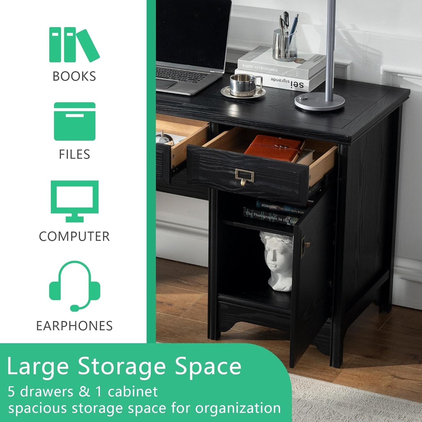 Solid Wood Executive Desk with Drawers and Storage-4