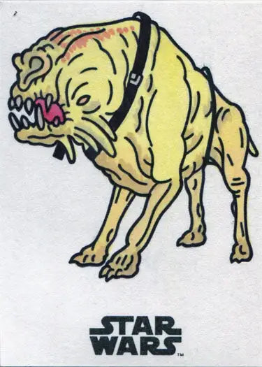 Grotesque yellow creature with sharp teeth in Jamie Richards Star Wars sketch card design