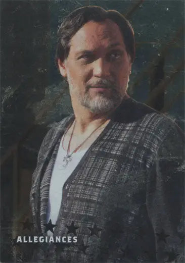 Middle-aged man with graying beard in plaid cardigan featured on Sons of Anarchy trading card