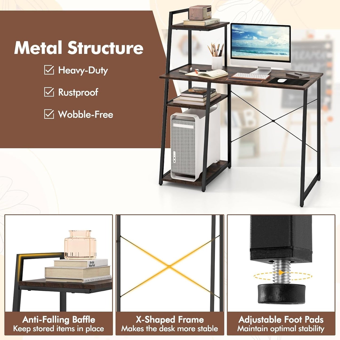 Space-Saving Computer Desk With Shelves For Small Areas-4