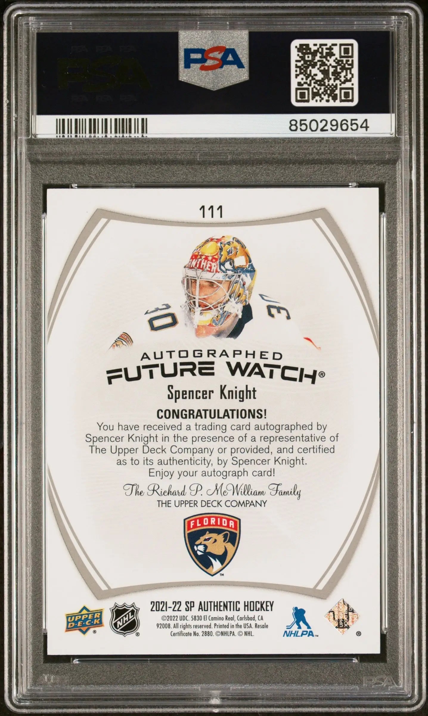 Spencer Knight 2021 Upper Deck SP Authentic Rookie Auto #921/999 PSA 10 Gem Mint - Singles