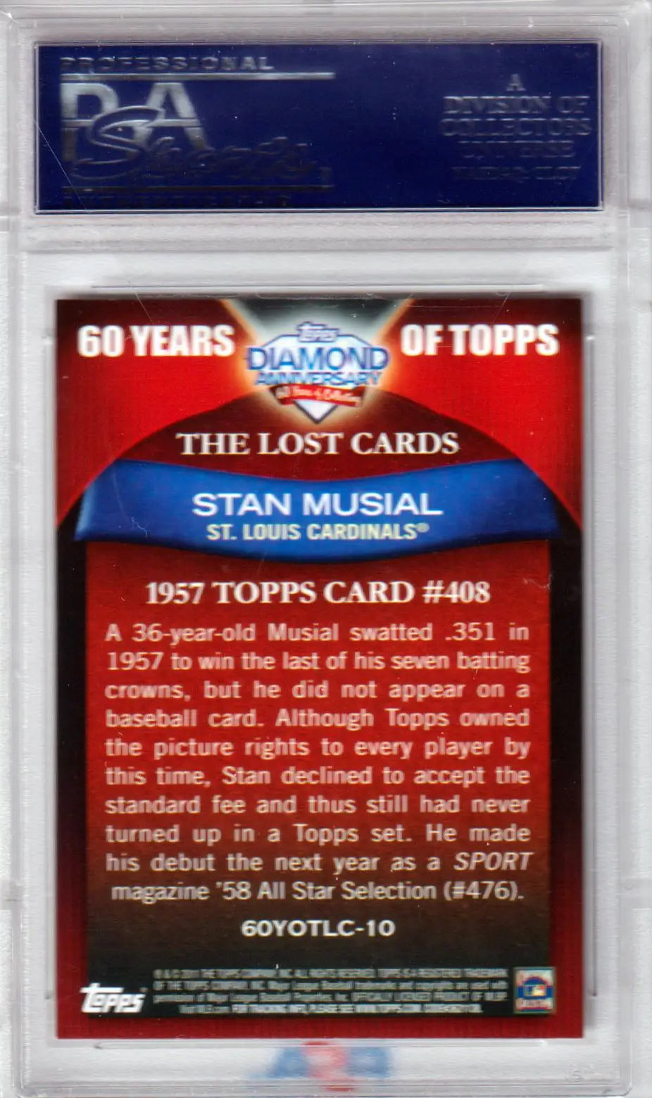 Graded Stan Musial baseball card from Columbia Hobby Lost Cards collection PSA 10