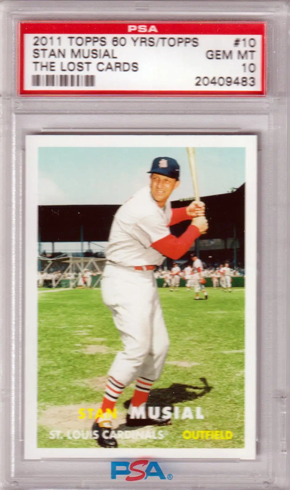 Graded Stan Musial baseball card from Columbia Hobby Lost Cards collection in PSA 10 GEM MINT