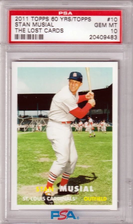 Graded Stan Musial baseball card from Columbia Hobby Lost Cards collection in PSA 10 GEM MINT