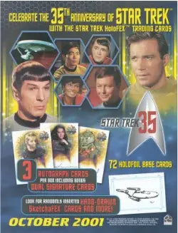 Promotional poster for Star Trek 35th anniversary with character portraits and merchandise