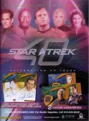 Star Trek 40th Anniversary Trading Card Sell Sheet featuring character portraits and cards