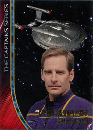 Starfleet officer in purple uniform with starship, perfect for Star Trek case topper