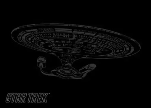 Starship Enterprise wireframe design on Star Trek 50th Anniversary promo card