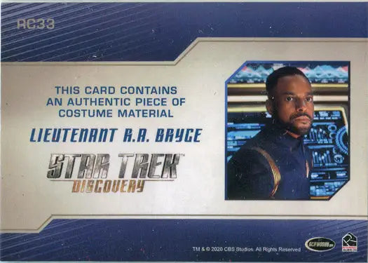 Relic costume card featuring Ronnie Rowe Jr. as Lt Bryce from Star Trek: Discovery