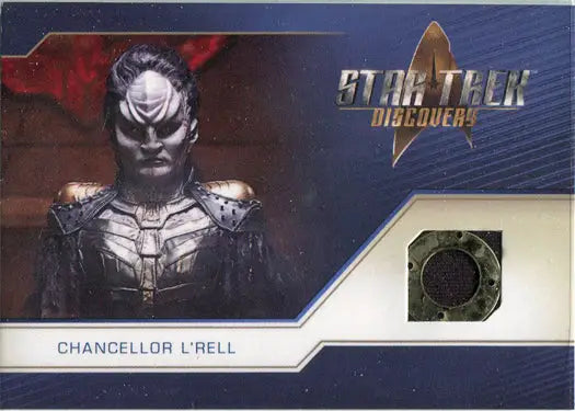 Alien character with pale skin and metallic armor from Star Trek Discovery Relic Costume Card
