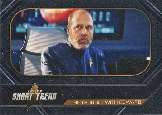 Middle-aged man in blue uniform with silver insignia in Star Trek Short Treks Chase Card