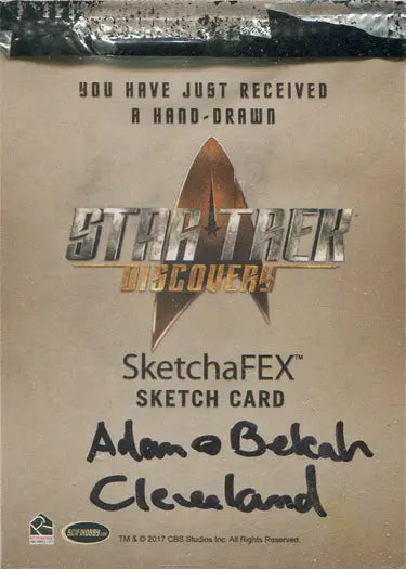 Star Trek Discovery logo and signature on a Sketchafex Sketch Card by Adam and Bekah Cleveland