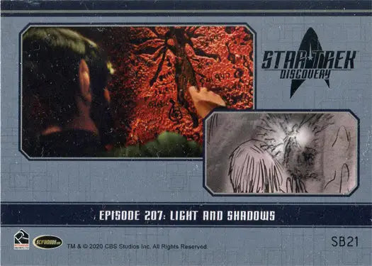 Trading card showcasing storyboard artwork chase from Star Trek Discovery episode Light and Shadows