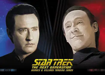 Promotional image of Star Trek TNG characters on a Trading Cards promo card