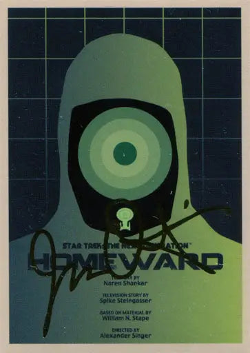 Stylized green alien head with large eye on Star Trek TNG trading cards print