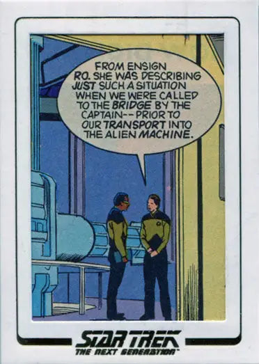 Comic book panel of two Star Trek characters featured in trading cards collection