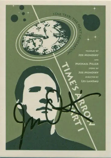 Stylized Time’s Arrow poster with a clock motif in Star Trek TNG Gold Foil Stamped Print