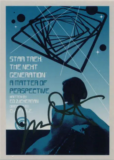 Stylized poster for Star Trek TNG A Matter of Perspective with gold foil stamped design
