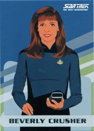 Smiling woman in blue Starfleet uniform with device from Universe Gallery Chase Card