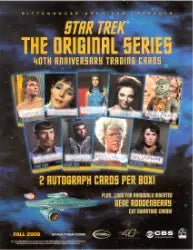 Promotional poster for Star Trek TOS 40th Anniversary trading cards featuring character portraits