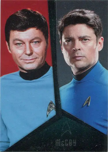 Split image of two men in Star Trek uniforms for the Crew Chase Card collection