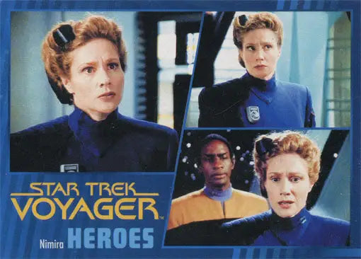 Trading card of Star Trek Voyager character in blue uniform, gold parallel series